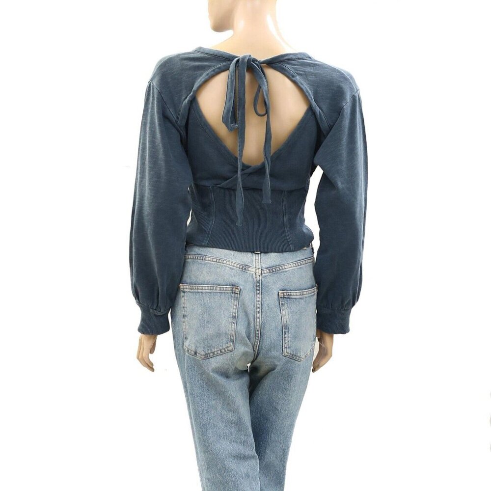 Pilcro Anthropologie Long-Sleeve Cropped Sweatshirt Blouse Cotton Top S 273077 - Picture 7 of 7